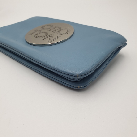 EXTRA 30% OFF🖤 Oroton Dusty Blue Leather Silver Logo Zip Top Pouch Wrislet - Picture 9 of 15